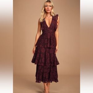 Lulus Lace Ruffled Tiered Midi/Maxi Dress